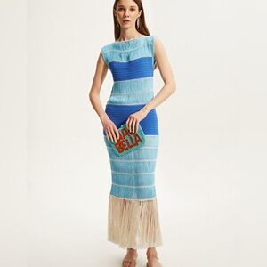 Blue and Cream Maxi Dress